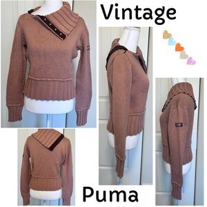 Puma Vintage Special Edition Cropped Sweater Snaps at neck Sz Small